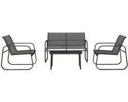 Merax Tuinmeubelset 4-Delig - 2-Zits Bank - 2 Tuinstoelen - Salontafel Met Gehard Glas - Ademend Gaasdoek - Stalen Frame - Weerbestendig En Zonbestendig - Zwart - Voor Tuin Terras En Balkon
