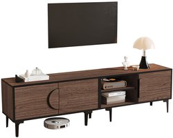 Merax Tv-Meubel 180 Cm Donker Notenhout - Lowboard Tv-Kast Met 3 Deuren En 2 Open Vakken - Zwart Frame - 7 Poten - 180 x 35 x 49 cm - Voor Tv Tot 80 Inch - Draagkracht 45 kg
