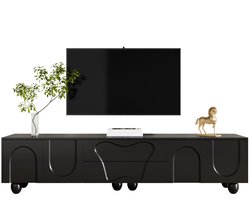 Merax TV-Meubel 180 Cm Zwart Met Houten Poten - Modern TV-Kast Met Veel Opbergruimte En Lades - Minimalistisch En Stijlvol TV-Meubel Voor Woonkamer