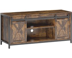 Merax TV-Meubel Industrieel 120 cm – Schuifdeuren – Tot 60 Inch – Bruin met Zwart