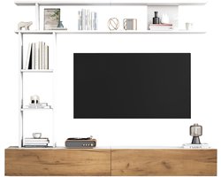 Merax TV-Meubel Set 180 cm – Moderne Woonwand in Wit en Houtkleur met TV-Kast - Wandplank en Staand Rek – Hangend of Staand TV-Meubel voor TV’s tot 80 inch