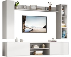 Merax TV-meubelset met Vitrinekast – Woonwand 4-delig - TV-kast 180 cm - Wandkast en Wandplanken - TV-meubel voor TV tot 80 inch - Wit