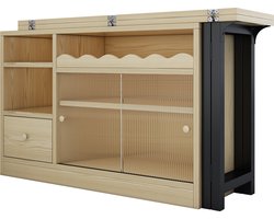 Merax Uitklapbare Bartafel met Opbergruimte – Moderne Multifunctionele Eettafel – 360° Draaibaar – Natuurlijk Hout Bruin met Zwart