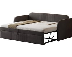 Merax Uitklapbare Slaapbank 90 tot 180x190 – Donkergrijs Linnen Bed Bank – Zonder Matras