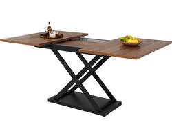 Merax Uitschuifbare Eettafel 120-160x80 cm – Walnoot Bruin Tafelblad – Kruisvormig Zwart Stalen Onderstel – Moderne Tafel voor 6 tot 8 Personen