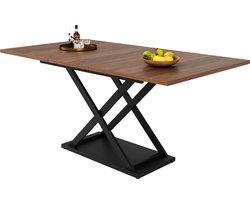 Merax Uitschuifbare Eettafel 120 tot 160x80 cm - Moderne Eettafel met Kruispoten en Walnoot Kleurige Tafelblad - Bruin met Zwart