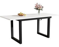 Merax Uitschuifbare Eettafel 140-180 X 80 X 75 Cm – Rechthoekige Keukentafel In Industriële Stijl – Wit/Zwart – Tafelblad Van MDF Met Metalen Onderstel – Voor 4-6 Personen
