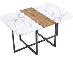Merax Uitschuifbare Eettafel Met Marmerlook En Houtstrook Met Zwart Metalen Onderstel Ruimtebesparende Keukentafel En Eetkamertafel Voor 4 Tot 6 Mensen