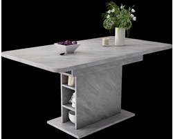 Merax Uitschuifbare Eettafel met Opbergruimte - Moderne Ruimtebesparende Tafel in Grijs Betonlook