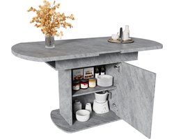 Merax Uitschuifbare Ovale Eettafel – 110-130 x 70 cm – Betonlook Tafelblad met Opbergruimte – Moderne Keukentafel met Zilveren Handgreep – Grijs – Voor 4 tot 6 Personen