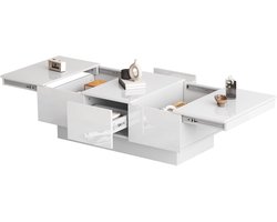 Merax Uitschuifbare Salontafel 100x55 – 2 Lades – Hoogglans Wit