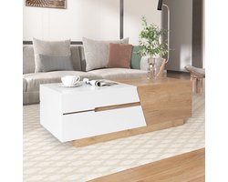 Merax Uitschuifbare Salontafel met Lade en Kleurblokstructuur – Moderne Bijzettafel met Veel Opbergruimte - Wit met Hout Bruin