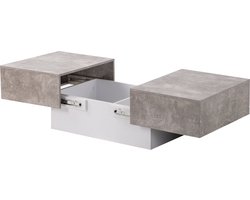 Merax Universele Salontafel met Uitschuifbaar Tafelblad - Tafel met Lades - Grijs met Wit