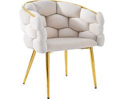Merax Velvet Eetkamerstoel – Beige – Luxe Design Stoel – Gouden Metalen Poten – Comfortabele Zitting – Moderne Stijl