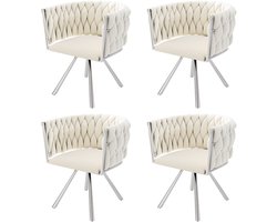 Merax Velvet Eetkamerstoel Set van 4 - Luxe Draaibare Stoelen met 360° Rotatiefunctie - Ergonomisch Ontwerp - Beige met Zilver