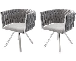Merax Velvet Eetkamerstoelen Set van 2 - Luxe Draaibare Stoelen met 360° Rotatiefunctie - Ergonomisch Ontwerp - Stevige Stalen Poten - Grijs met Zilver