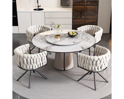 Merax Velvet Eetkamerstoelen - Set van 4 - Draaibaar 360° - Beige - Luxe & Comfort - Metalen Poten