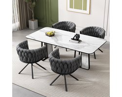 Merax Velvet Eetkamerstoelen - Set van 4 - Draaibaar 360° - Grijs - Luxe & Comfort - Metalen Poten