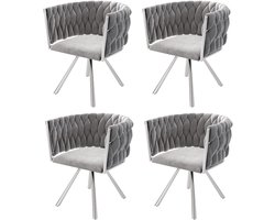 Merax Velvet Eetkamerstoelen Set van 4 - Luxe Draaibare Stoelen met 360° Rotatiefunctie - Ergonomisch Ontwerp - Grijs met Zilver