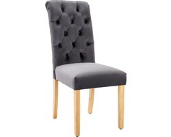 Merax Velvet Eetkamerstoelen Set van 4 - Luxe Stoelen met Eikenhouten Poten - Knopen en Chroomhandgreep - Grijs