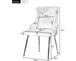 Merax Velvet Eetkamerstoelen Set van 4 met Lendenkussen en Stalen Poten – Grijs met Zilver