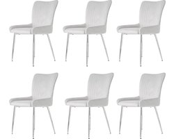 Merax Velvet Eetkamerstoelen Set van 6 – Grijs – Luxe Fluwelen Stoelen met Lendensteun – Zilveren Metalen Poten