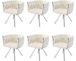 Merax Velvet Eetkamerstoelen Set van 6 - Luxe Draaibare Stoelen met Ergonomisch Ontwerp - Beige met Zilver