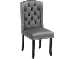 Merax Velvet Eetkamerstoelen Set van 6 - Luxe Stoelen met Eikenhouten Poten - Nagelkopdetails en Chromen Handgreep - Grijs