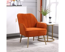 Merax Velvet Loungestoel – Moderne Retro Leesstoel – Comfortabele Fauteuil met Armleuningen – Zachte Fluwelen Bekleding – Ideaal voor Woonkamer Slaapkamer en Appartementen – Oranje