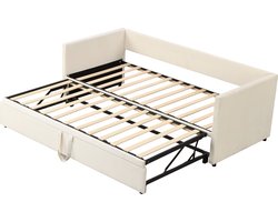 Merax Velvet Slaapbank 90x200 en 180x 200 cm - Gestoffeerd Uitschuifbaar Bed Bank - Bedbank - Grijs