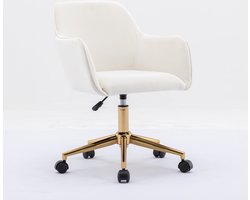 Merax Verstelbare Bureaustoel van Fluweel – Elfenbenen Draaistoel met Gouden Poten en Ergonomische Rugleuning
