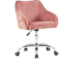 Merax Verstelbare Fluwelen Draaistoel - Donkerroze Design voor Woonkamer, Kantoor, Kaptafel en Vrije Tijd