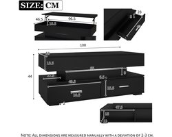 Merax Verstelbare Salontafel 100x50x44cm met 2 Lades en Open Opbergruimte – Hydraulisch Hefbaar Tafelblad – Tafel met LED Verlichting via Bluetooth en APP – Zwart