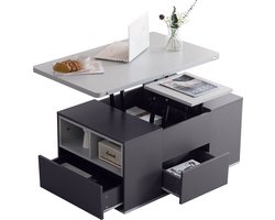Merax Verstelbare Salontafel met Opbergruimte – 2-in-1 Tafelblad – Modern – Donkergrijs met Lichtgrijs – 100x51x47 cm