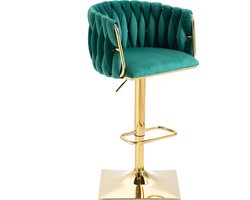 Merax Vintage Barkrukken Set van 2 - Barkruk - Barstoel met Voetensteun en Rugleuning - Groen met Goud
