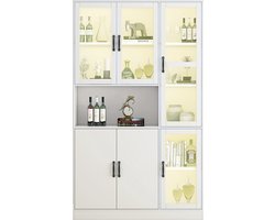 Merax Vitrinekast met LED-verlichting – Witte Boekenkast met Deuren – Luxe Buffetkast met Verstelbare Planken en Acrylglasdeuren – Geschikt voor Woonkamer - Keuken en Slaapkamer