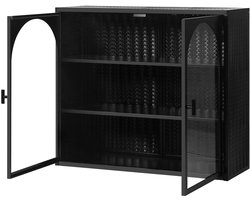 Merax Wandkast Zwart 70 cm – Metalen Wandkast met Glazen Deuren & 3-Lagen Opbergruimte – Industrieel Wandmeubel voor Hal - Woonkamer - Badkamer & Eetkamer