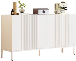Merax Wit Design Dressoir – 145x41,5x80 cm – Modern Sideboard met 4 Greeploze Deuren – Verstelbare Planken – Buffetkast voor Woonkamer - Keuken of Eetkamer – MDF en Metaal