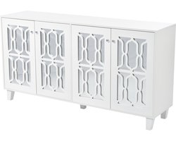 Merax Witte Dressoir met Spiegeldeuren – 160x40x84 cm – Opbergkast met 4 Deuren en Kristallen Handgrepen – Luxe Sideboard