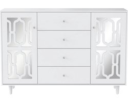 Merax Witte Gespiegelde Dressoir met Kristallen Handgrepen – Luxe Buffetkast voor Woonkamer en Eetkamer – 147.5 x 40 x 102 cm