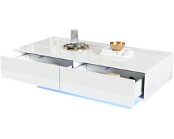 Merax Witte Salontafel Hoogglans – 115x55x34 cm – 2 Lades - LED-verlichting - 30 kg draagkracht – Moderne Design Tafel voor de Woonkamer