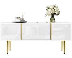 Merax Witte Salontafel met Hoogglans - Modern Design met 2 Lades - 100x60x41.5 cm