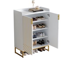Merax - Witte Schoenenkast Met Gouden Poten En Deuren - Smalle Opbergkast Voor Schoenen - 75x37x105 Cm