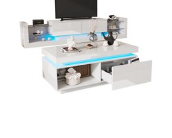 Merax Woonkamerset - TV-meubel Set Hoogglans Wit – TV Kast 181 cm en Salontafel met LED Verlichting – Moderne Woonkamermeubels – Geschikt voor TV tot 80 inch