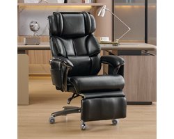 Merax XXL Ergonomische Bureaustoel Zwart - Directiestoel met Massage en Verwarming - Verstelbare Rugleuning - Uitschuifbare Voetensteun - 360° Draaibaar