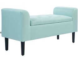 Merax Zitbank met Opbergruimte – Groen – 116x44x58 cm – Gestoffeerde Bank met Armleuningen – Leinenlook – Halbank of Bedbank