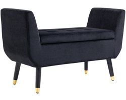 Merax Zitbank met Opbergruimte – Zwart – 107x42x65 cm – Fluwelen Bank met Armleuningen – Luxe Vintage Design – Halbank of Bedbank