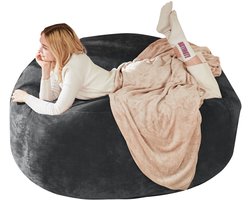 Merax Zitzak 4FT - Comfortabele Zitzakstoel en Lounge Sofa - Ergonomische Leesstoel voor Volwassenen - Geschikt voor Slaapkamer - Woonkamer en Balkon - Donkergrijs - 100x100x50 cm