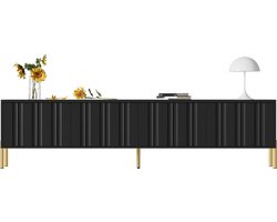Merax Zwart TV-meubel met Gouden Poten – 190 cm Lang - 4 Deuren en 8 Opbergvakken
