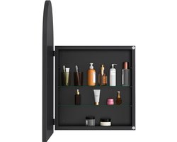 Merax Zwarte Spiegelkast met Boog – Inbouw of Wandmontage – Metalen Badkamerkast met Spiegel en Opbergruimte – 91 x 61 cm